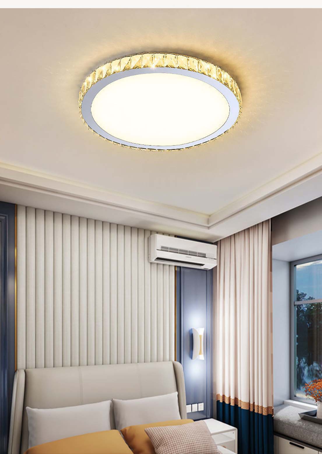 简约现代欧式水晶吸顶灯时尚创意圆形房间灯S金方珠卧室灯具500mm-阿里巴巴