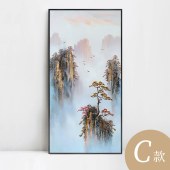 纯手绘油画新中式玄关走廊过道装饰画竖版现代简约迎客松风景挂画