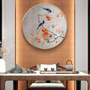 纯手绘油画新中式茶室书房入户玄关事事如意装饰画走廊过道壁画