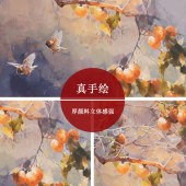 纯手绘油画新中式茶室书房入户玄关事事如意装饰画走廊过道壁画
