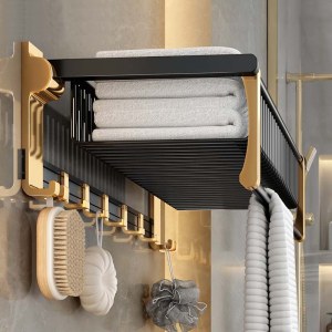 现代轻奢卫浴挂件 免打孔浴室五金套件 太空铝收纳架收纳毛巾架