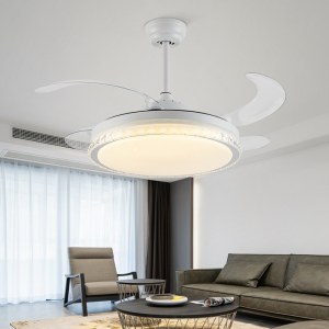 现代简约隐形风扇灯客厅餐厅吸顶水晶吊扇灯