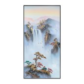 纯手绘油画新中式玄关走廊过道装饰画竖版现代简约迎客松风景挂画