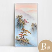 纯手绘油画新中式玄关走廊过道装饰画竖版现代简约迎客松风景挂画