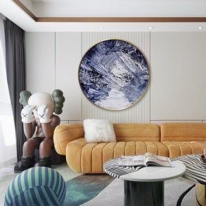 纯手绘油画意式抽象厚肌理圆形挂画客厅玄关走廊餐厅装饰画