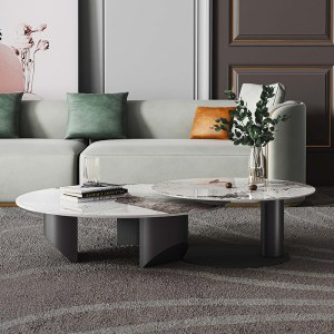 意式茶几地柜 现代客厅子母大小组合岩板圆形茶几