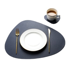 简约纯色餐垫 椭圆型隔热防油防水皮革碗垫