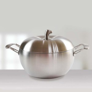 创意设计不锈钢汤锅 家用苹果型双耳多用不粘锅蒸锅