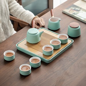 纯色简约功夫茶具套装   家用简约干泡茶盘陶瓷茶杯整套