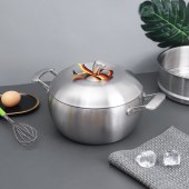 创意设计不锈钢汤锅 家用苹果型双耳多用不粘锅蒸锅