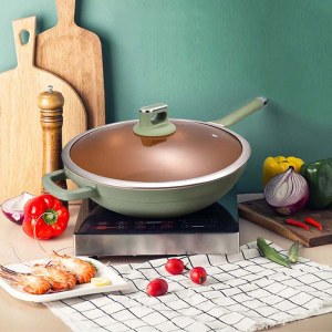 现代天然陶土养生锅 温控不粘锅家用炒锅