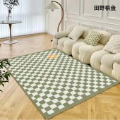 现代简约仿羊绒地毯 客厅卧室棋盘格水晶绒地毯