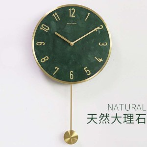 现代轻奢装饰时钟 北欧轻奢大理石摇摆挂钟