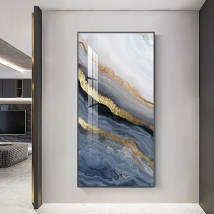 现代装饰画 抽象蓝色鎏金挂画客厅玄关落地画