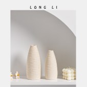 米黄黑点侘寂风花瓶插花陶瓷花瓶家居装饰摆件
