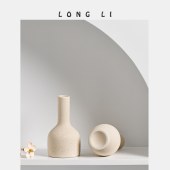 米黄黑点侘寂风花瓶插花陶瓷花瓶家居装饰摆件
