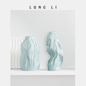 碧波荡漾花瓶现代简约插花陶瓷花瓶侘寂风家居装饰花瓶