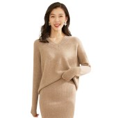 冬季新款羊绒衫女式100纯羊绒V领套头宽松大码加厚打底羊毛衫毛衣