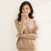 冬季新款羊绒衫女式100纯羊绒V领套头宽松大码加厚打底羊毛衫毛衣