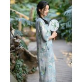 春夏新款苎麻中式连衣裙 棉麻文艺复古女装