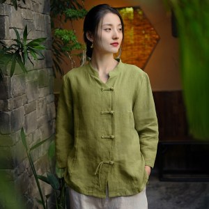 春夏新中式棉麻女装 气质复古国风亚麻衬衫