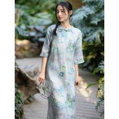 春夏新款苎麻中式连衣裙 棉麻文艺复古女装