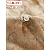 春夏新款棉麻中式复古女装 宽松印花苎麻衬衫