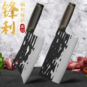 龙泉手工锻打不锈钢菜刀  锋利切片刀砍切两用刀