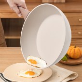 现代简约麦饭石平底小白锅 易清洗家用不粘锅煎锅炒锅