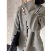 早秋休闲西服女装 垫肩杂色枪驳领廓形西装外套