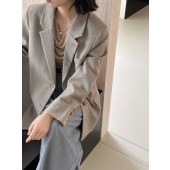 早秋休闲西服女装 垫肩杂色枪驳领廓形西装外套