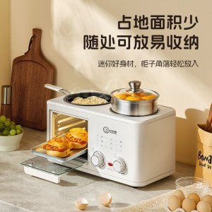 多功能早餐机 蒸煮煎烤四合一分区独立温控厨房小电器