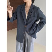 早秋休闲西服女装 垫肩杂色枪驳领廓形西装外套