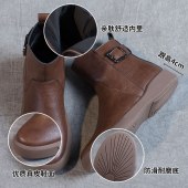 秋冬复古真皮短筒靴 新款厚底百搭女靴女骑士靴