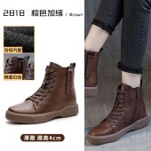 秋冬加绒真皮休闲女靴 厚底瘦瘦短款百搭女靴骑士靴
