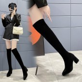 秋冬高跟长筒过膝靴 不掉筒四面弹力一脚蹬显女靴