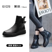 秋冬复古真皮短筒靴 新款厚底百搭女靴女骑士靴