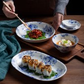 中式青花陶瓷碗碟套装 釉下彩盘碗碟家用餐具