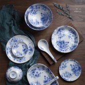 中式青花陶瓷碗碟套装 釉下彩盘碗碟家用餐具