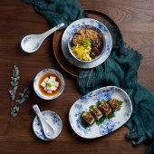 中式青花陶瓷碗碟套装 釉下彩盘碗碟家用餐具