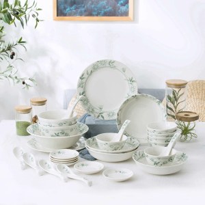 田园风釉下彩富贵菊碗碟套装 简约日式家用高温陶瓷盘碟餐具