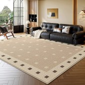 法式复古波斯绒地毯 中古风轻奢奶油色免洗短绒地毯