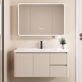 现代简约浴室柜 高级灰与奶油色加厚蜂窝铝材质四边挡水抽屉式洗手盆柜组合