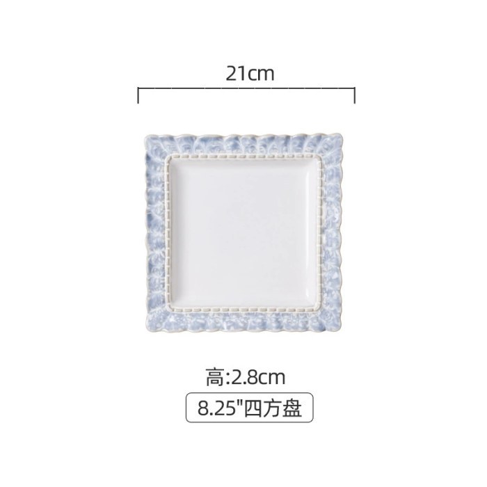 8.25"烟蓝花边-四方盘 48个/箱