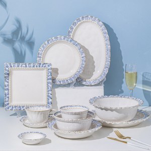 烟蓝餐具创意系列碗碟套装 窑变简约家用陶瓷釉下彩饭碗