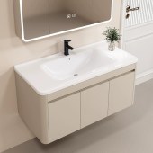 现代简约浴室柜 高级灰与奶油色加厚蜂窝铝材质四边挡水抽屉式洗手盆柜组合