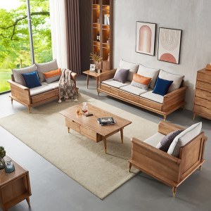 北欧蜡木沙发 小户型客厅榫卯结构储物收纳实木家具