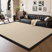 法式复古波斯绒地毯 中古风轻奢奶油色免洗短绒地毯