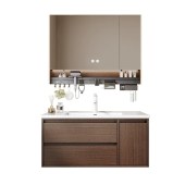 中古风实木浴室柜 陶瓷一体盆卫生间洗漱台柜智能镜卫浴套装