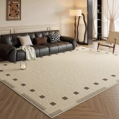 法式复古波斯绒地毯 中古风轻奢奶油色免洗短绒地毯